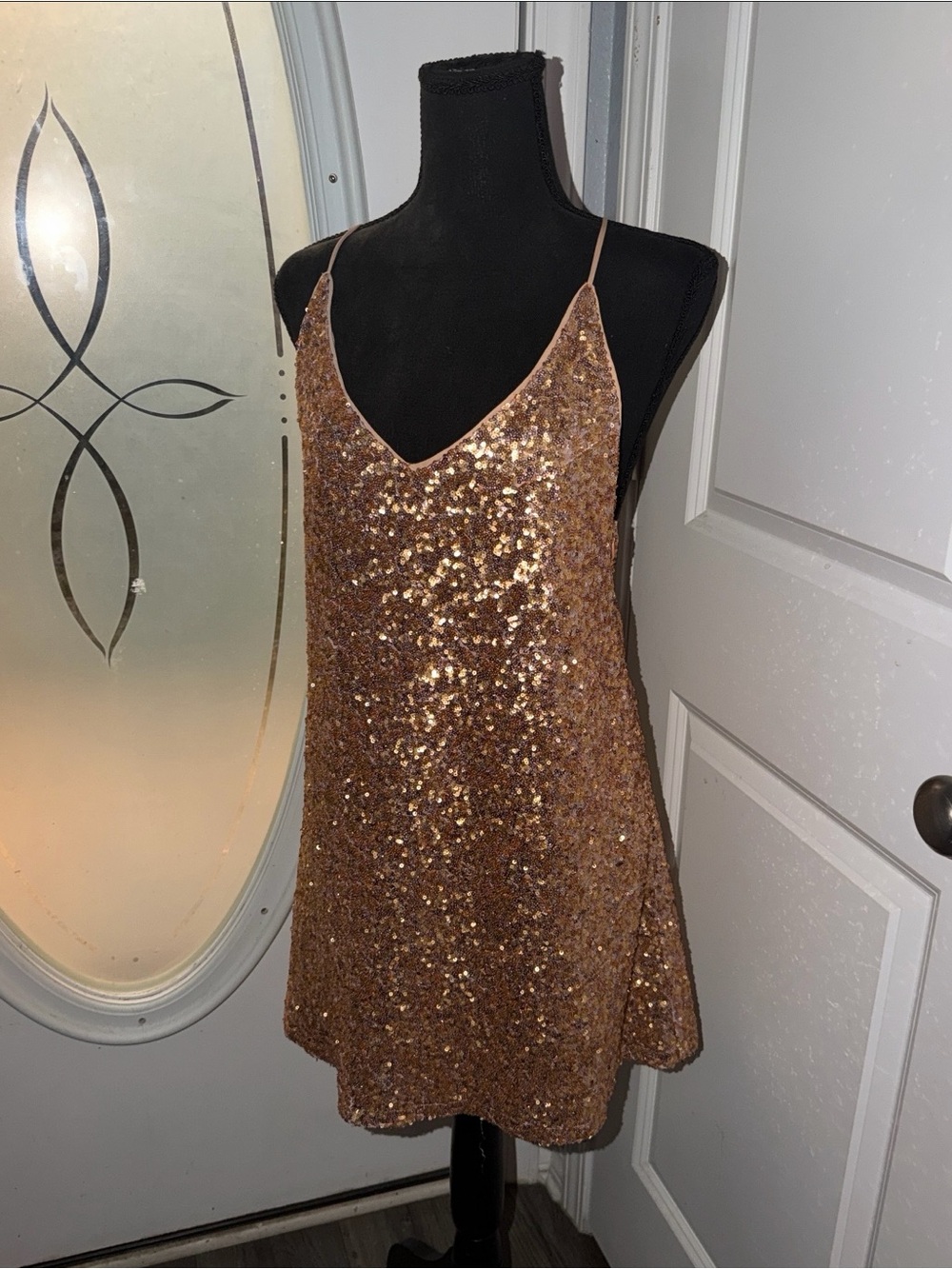 Honey Punch Rose Gold Sequin Mini Slip Dress
